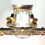 Important gilded brass chandelier circa 1940