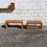 Set French Vintage Rattan Coffee Tables-2 Cuboid Deck Tables-80s