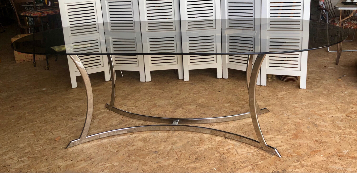 Smoked glass table and chrome legs