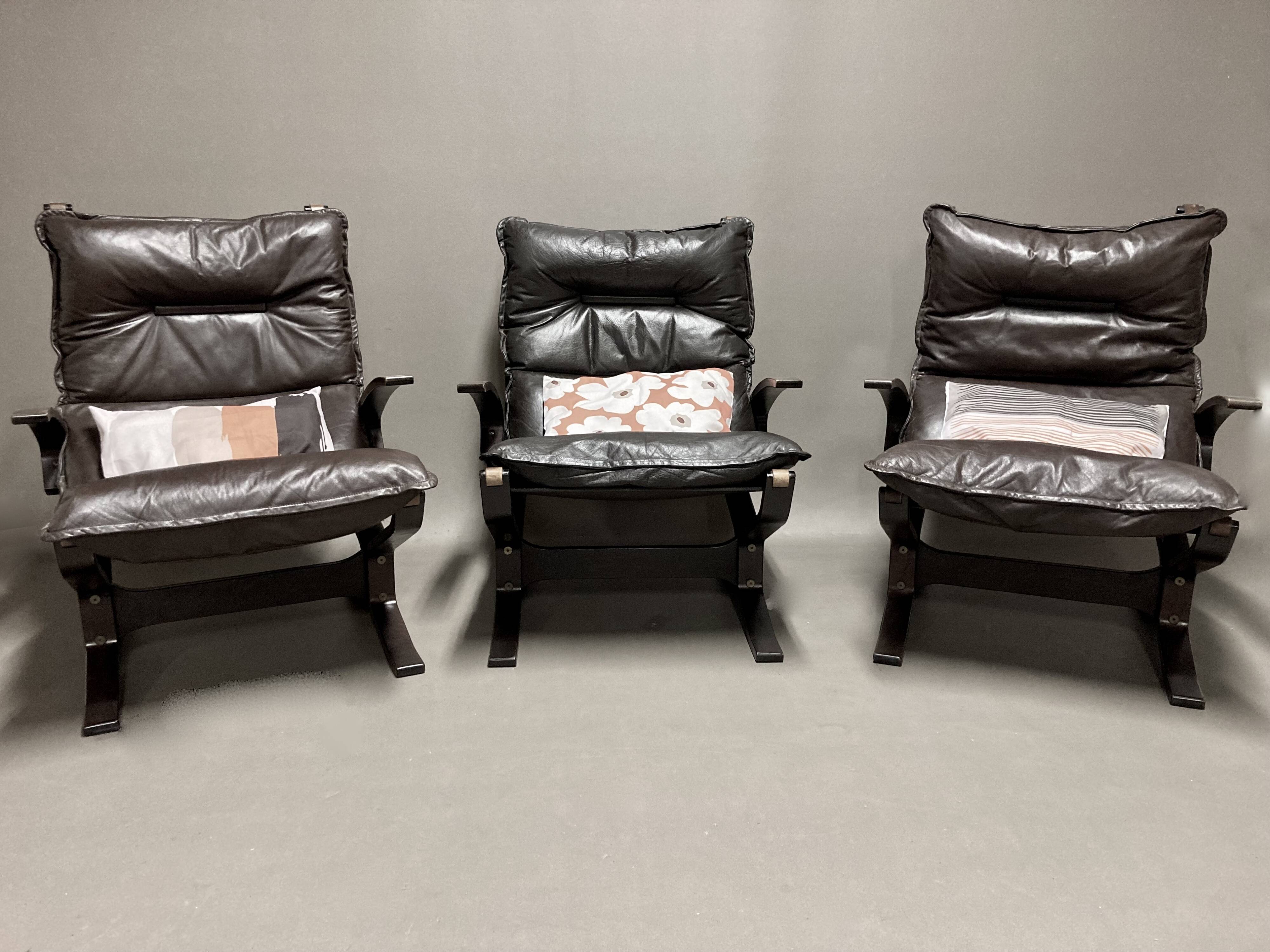Duo of "Scandinavian design" leather armchairs 1950.