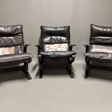 Duo of "Scandinavian design" leather armchairs 1950.