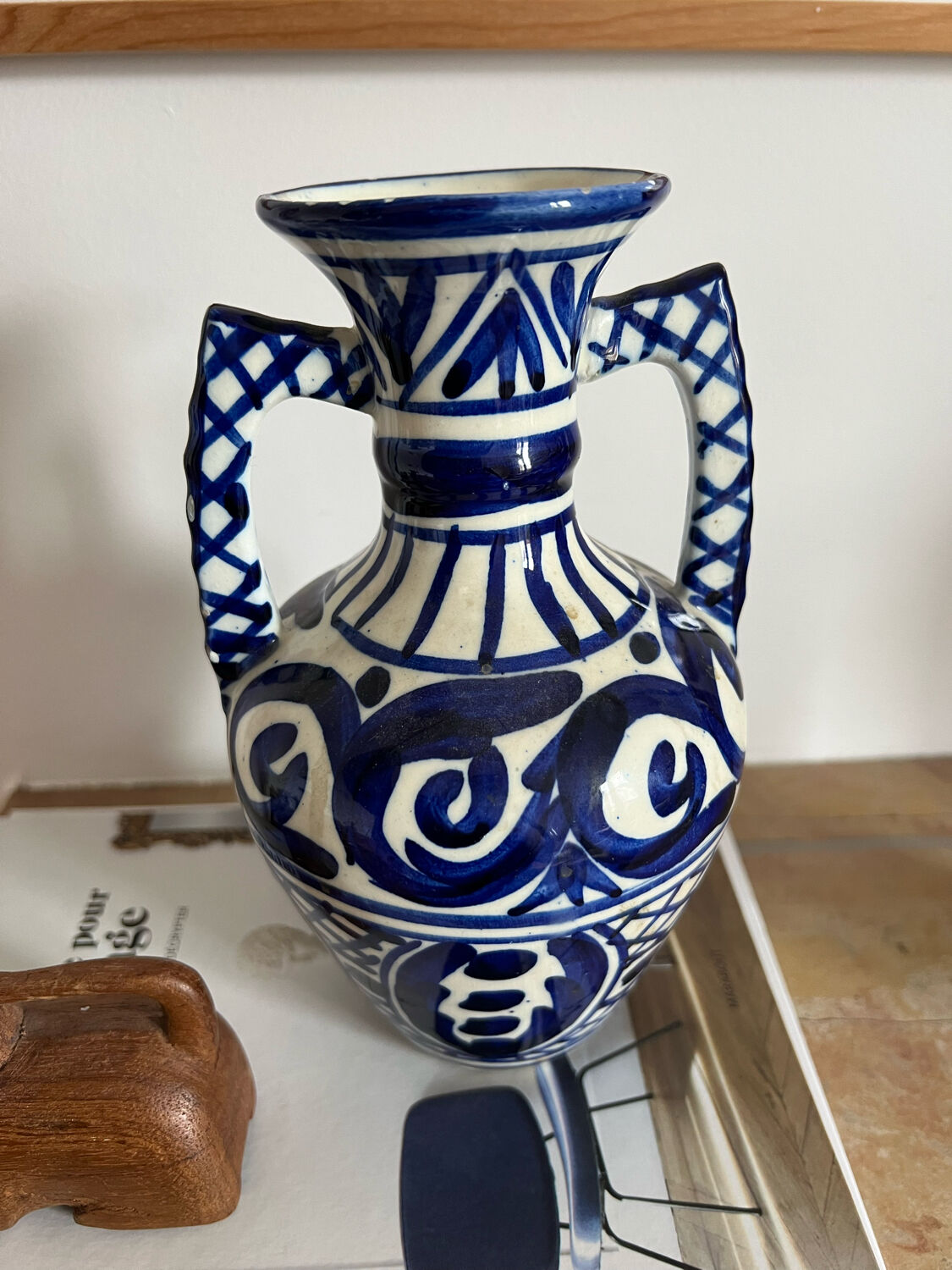 Blue-patterned ceramic vase