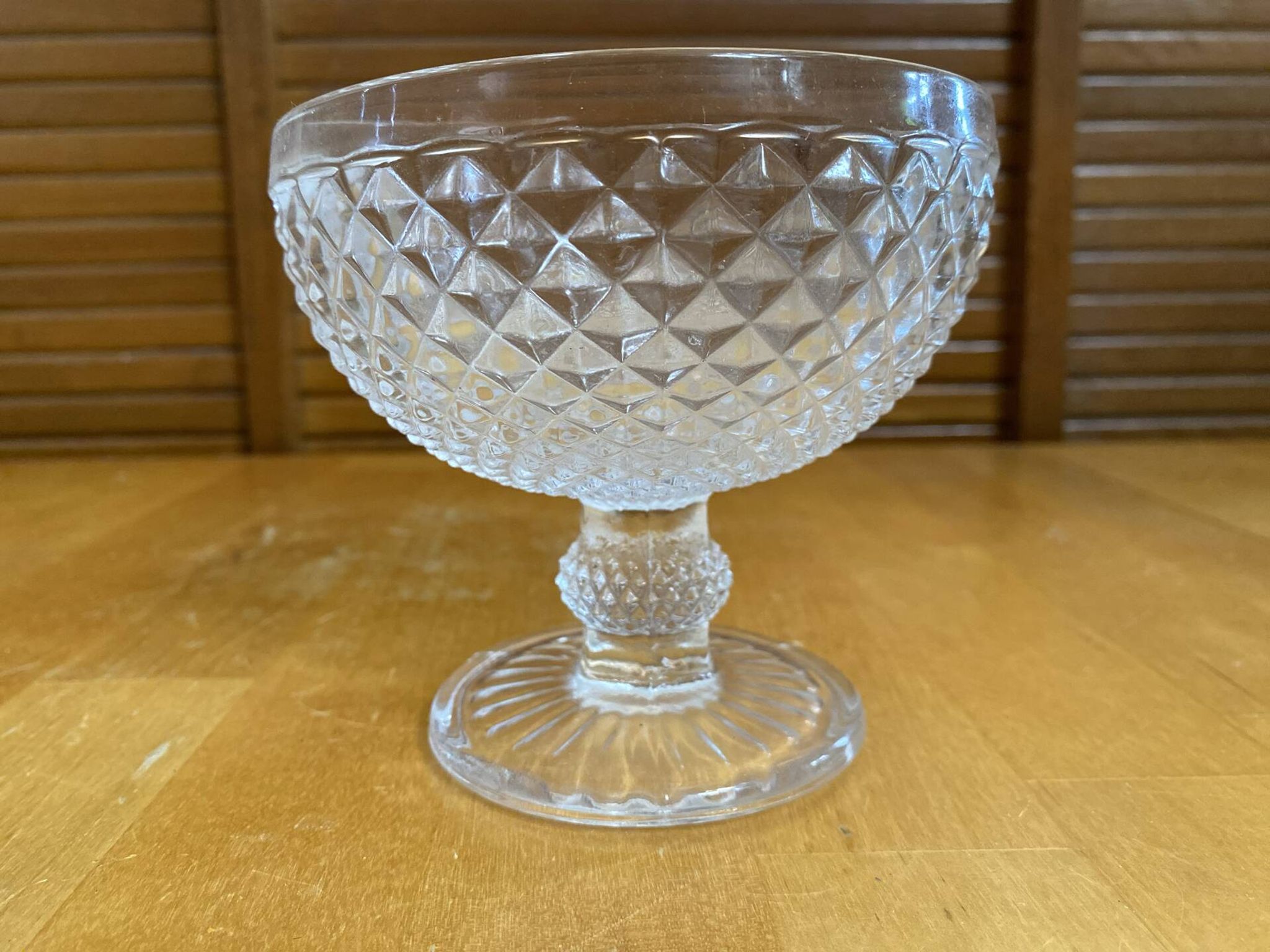 Set of 7 Glass Ice Cream Bowls Diamond Point France Vintage #E076