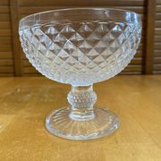 Set of 7 Glass Ice Cream Bowls Diamond Point France Vintage #E076