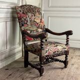 Carved walnut and tapestry armchair, late 17th century