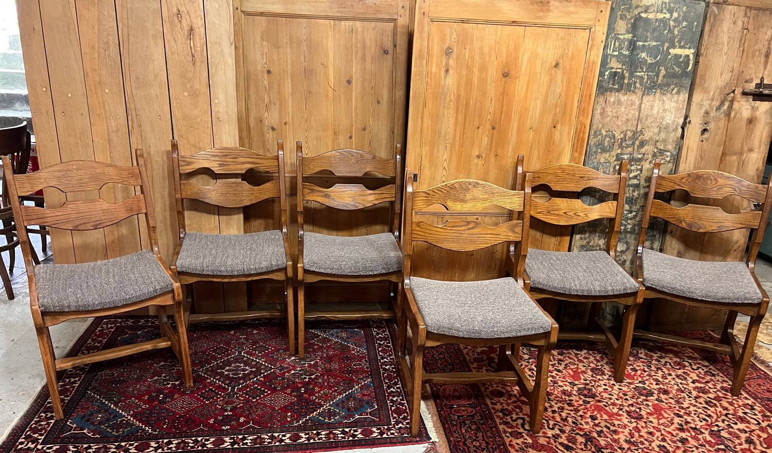 6 Vintage Brutalist Dining Chairs, 1970