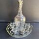 Liquor service Art Nouveau 1/2 Enamelled colored crystal with silver metal frame