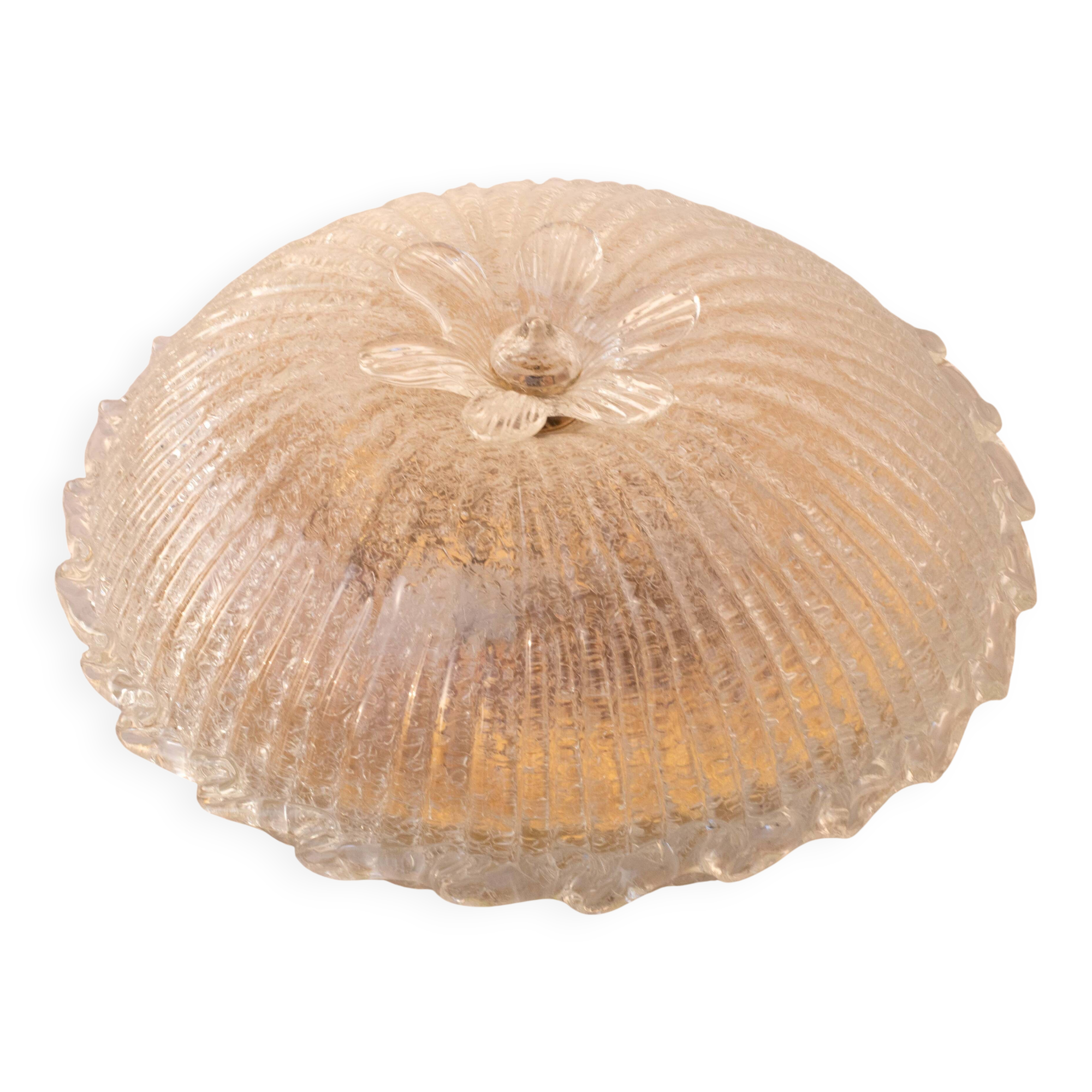 Italian Transparent Murano Glass Ceiling with Flower