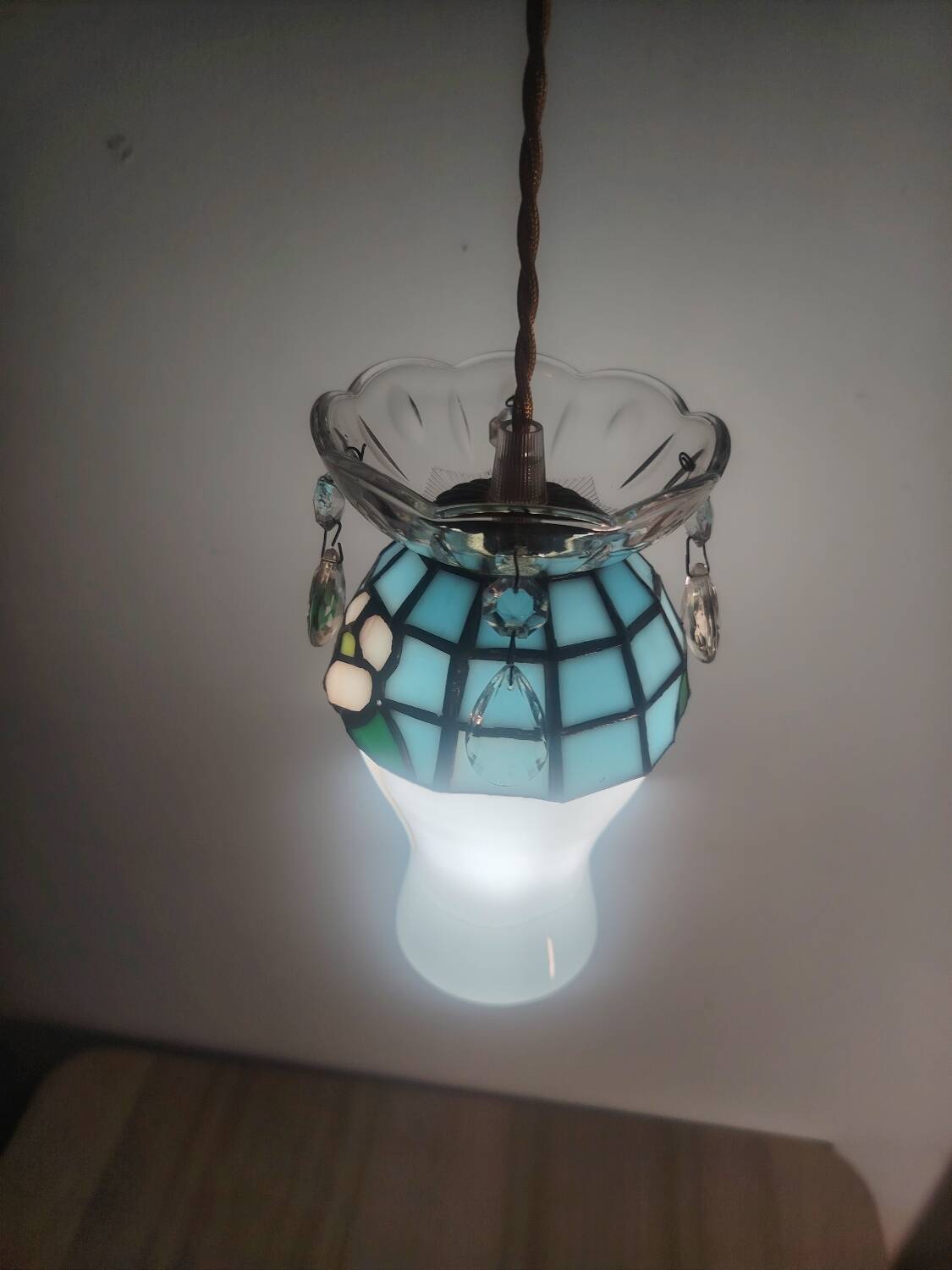 Crowned opaline stained glass and tassels