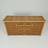Italian Bamboo and Rattan Chest of Drawers or Credenza, 1980s