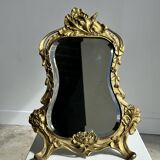 Art Deco style gilded bronze mirror with beveled glass H40cm