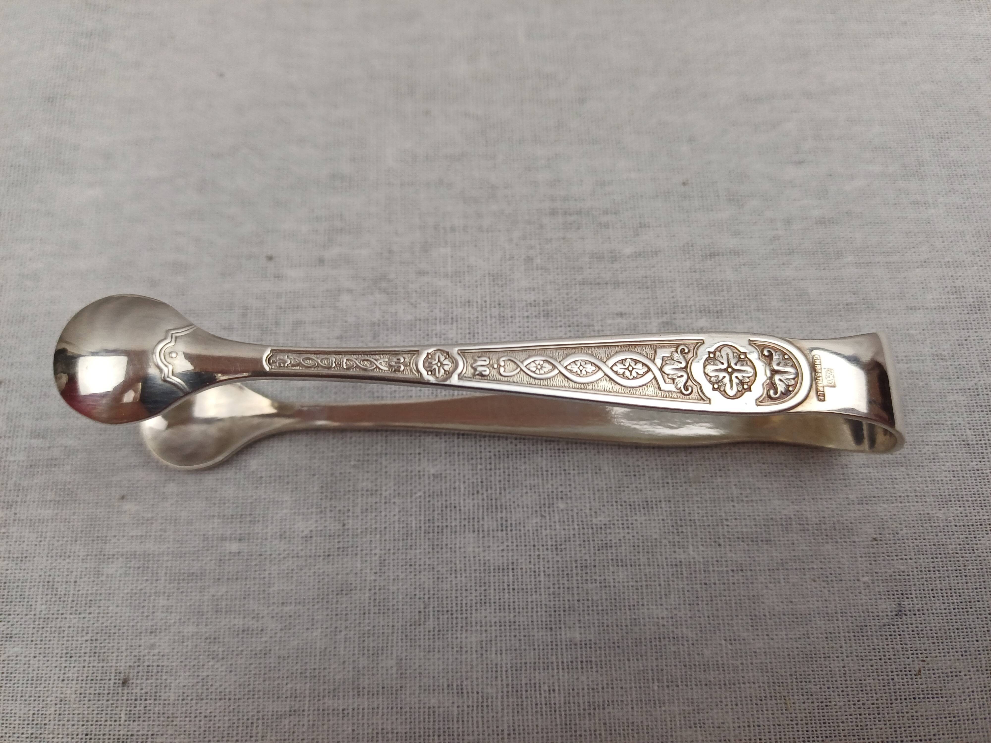 christofle villeroy model - sugar tongs 10 cm silver metal perfect condition