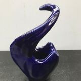 Ancien vase céramique bleue forme cygne vintage
