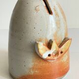 Vintage enameled stoneware owl money box