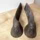 Pair of modernist anthropomorphic fireplace andirons, brutalist log holders 1950s