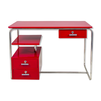 Red Bauhaus desk made in 1930s Germany - Restored