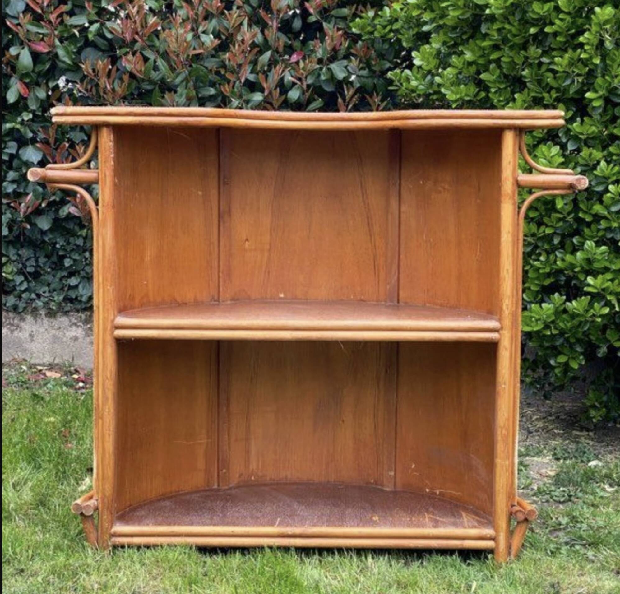 Half-moon bar in rattan and woven wicker – Vintage work, circa 1960-1970