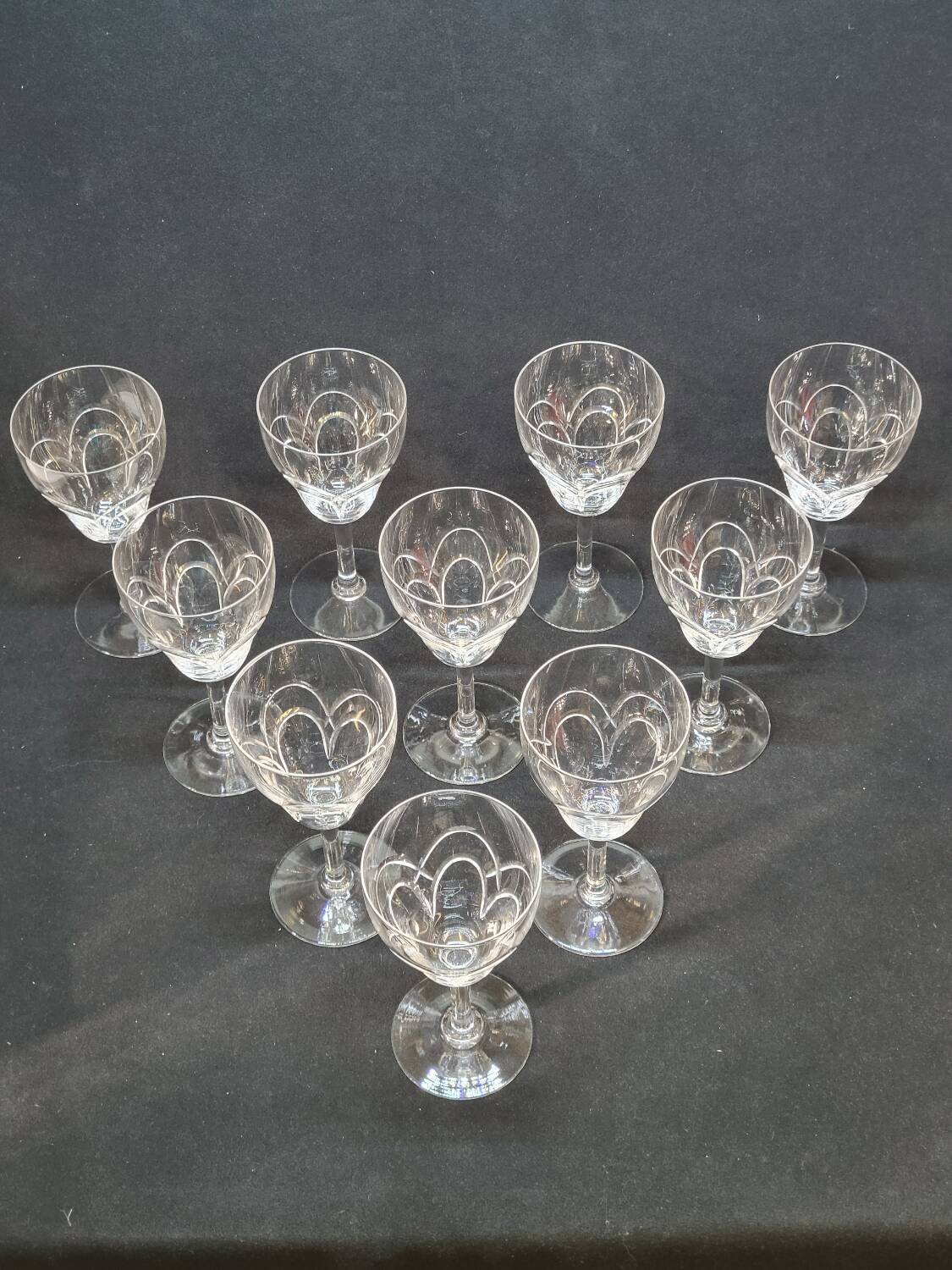 10 antique art deco saint louis / baccarat cut crystal water glasses