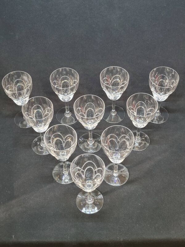 10 anciens verres a eau en cristal taillé art déco saint louis / baccarat