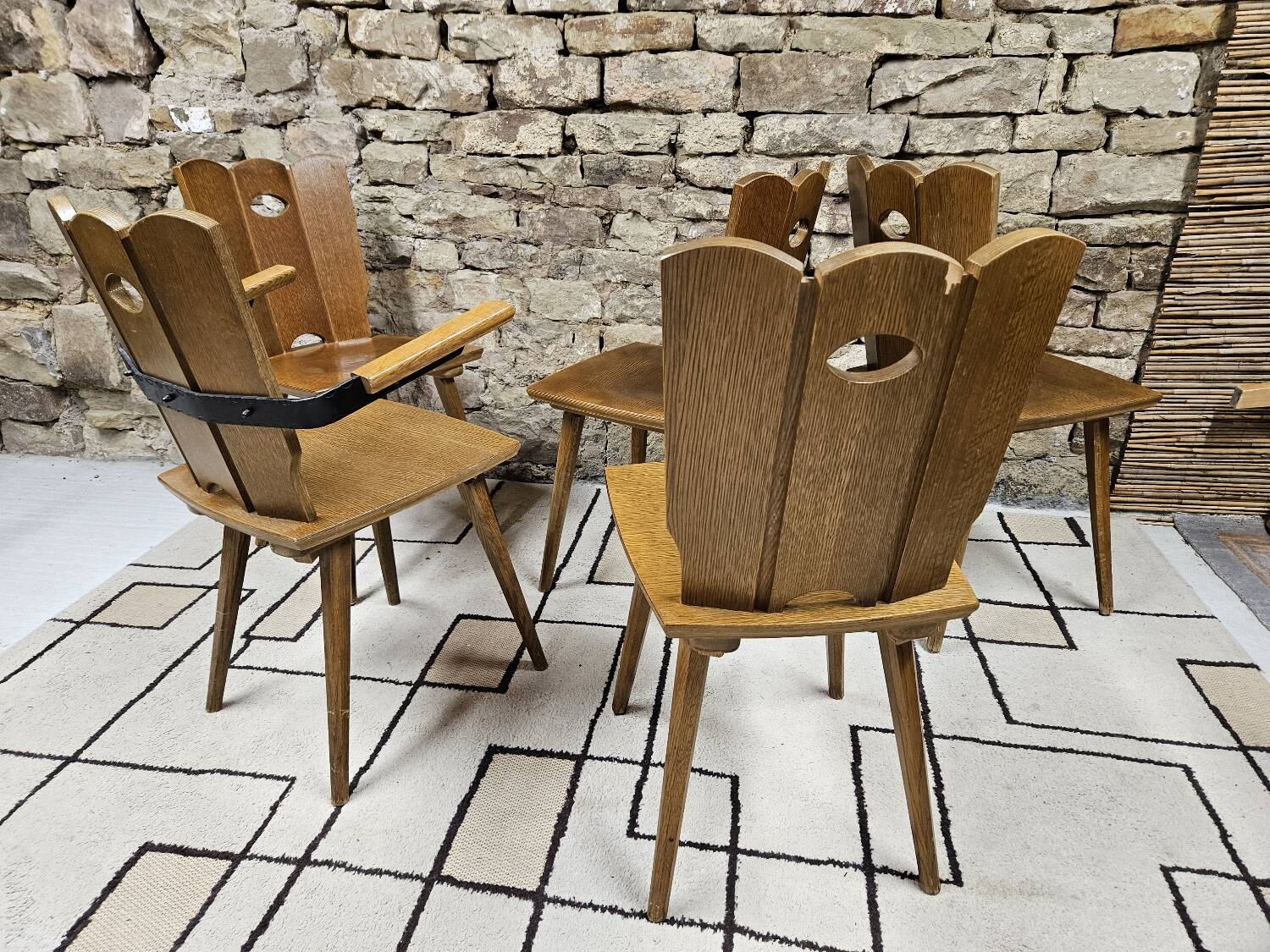 Set of 4 vintage chairs and armchair 1970"