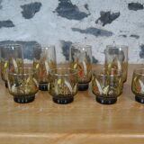Set of 8 smoked glasses with 70s patterns