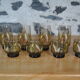 Set of 8 smoked glasses with 70s patterns