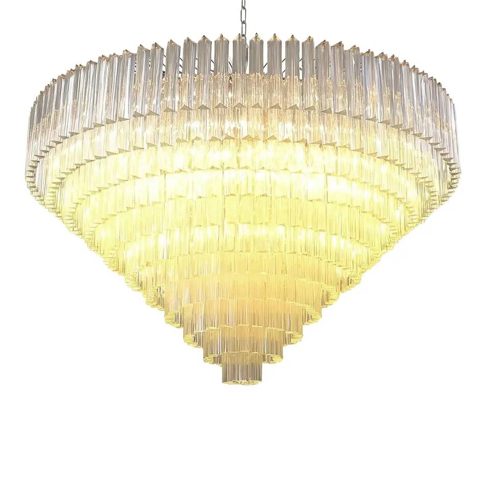 Monumental Clear Triedro Murano Glass Chandelier in Venini Style