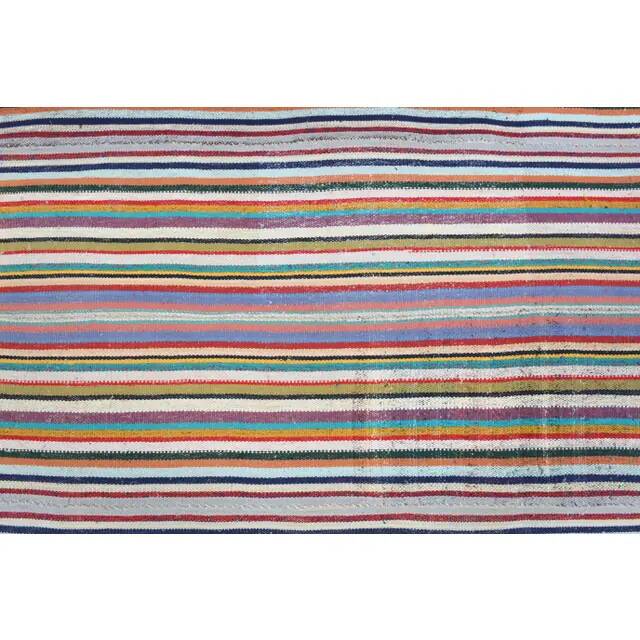 Tapis kilim vintage turc Oushak fait à la main en laine et coton vert