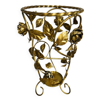 Golden metal umbrella stand attributed to Hans Kögl, Italy, 1960s.