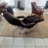 Rocking-chair en velours marron par Lama, années 70
