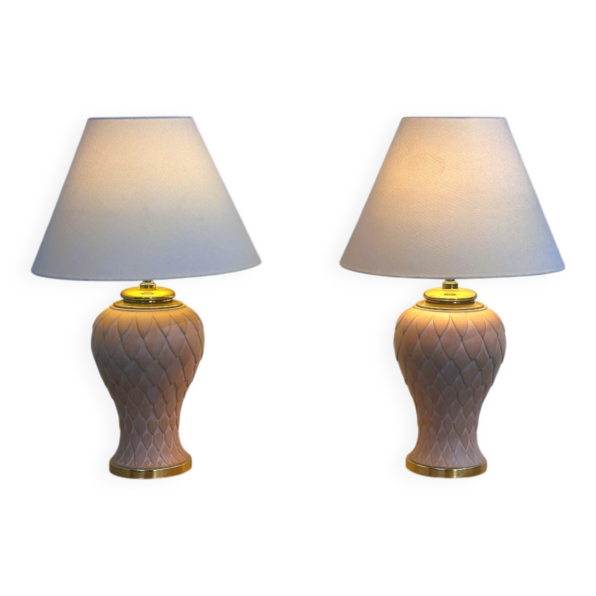 French pair of terracotta ceramic table lamps, 1980s