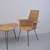 Vintage rattan chairs with table, 1950s, set of 3