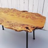 Coffee table brutaliste magnifier elm and hammered iron