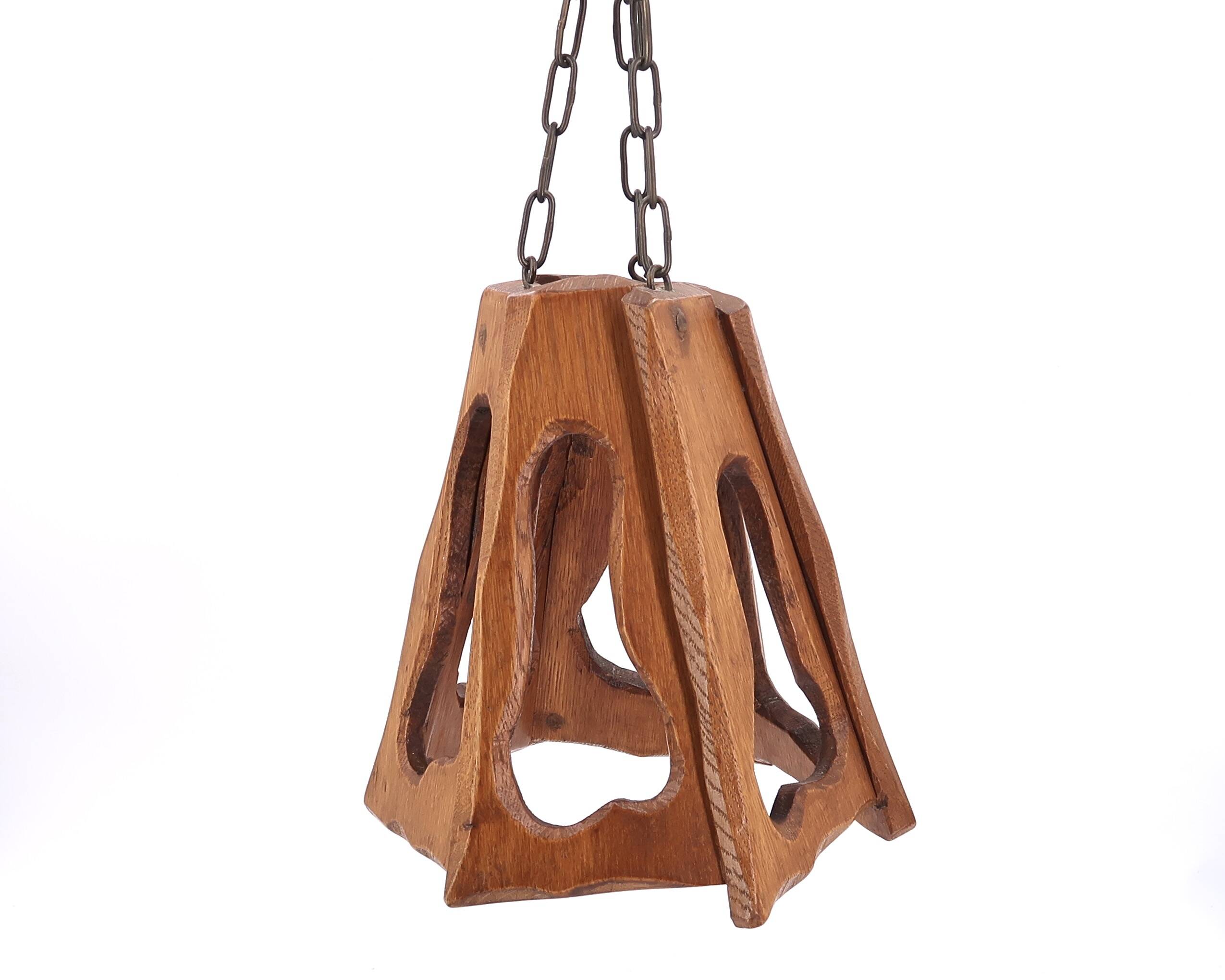 Asymmetrical wooden pendant light, 70s