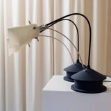 Vintage blue metal table lamp with adjustable chrome neck and white plastic origami shade, 1980s Italy