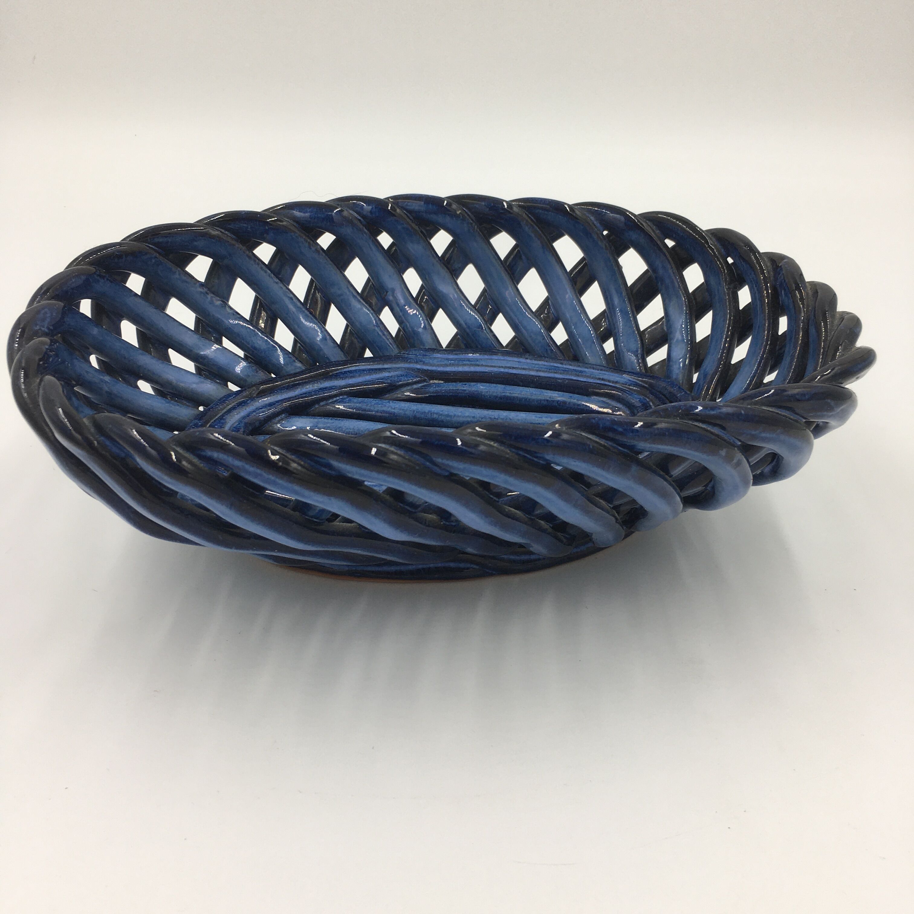 Basket, blue ceramic fruit basket
