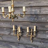 French Vintage Louis XV Style Bronze Candlestick & Sconce Set