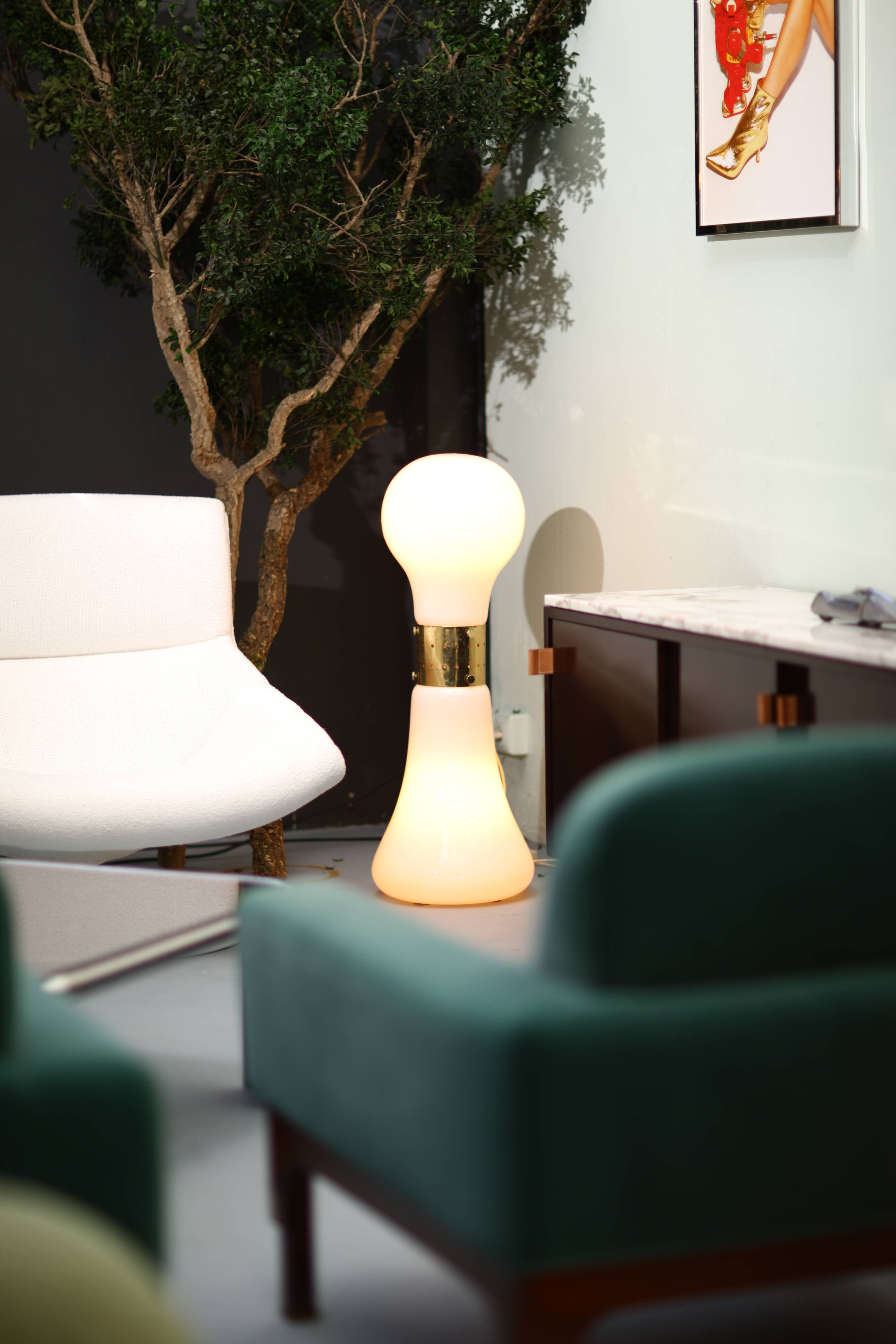 Brillo Floor Lamp in White Murano Glass Attributed to Carlo Nason