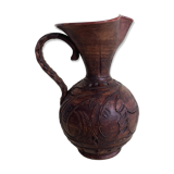 Terracotta Pitcher Vase with Enameled Interior and Engraved Wood Effect