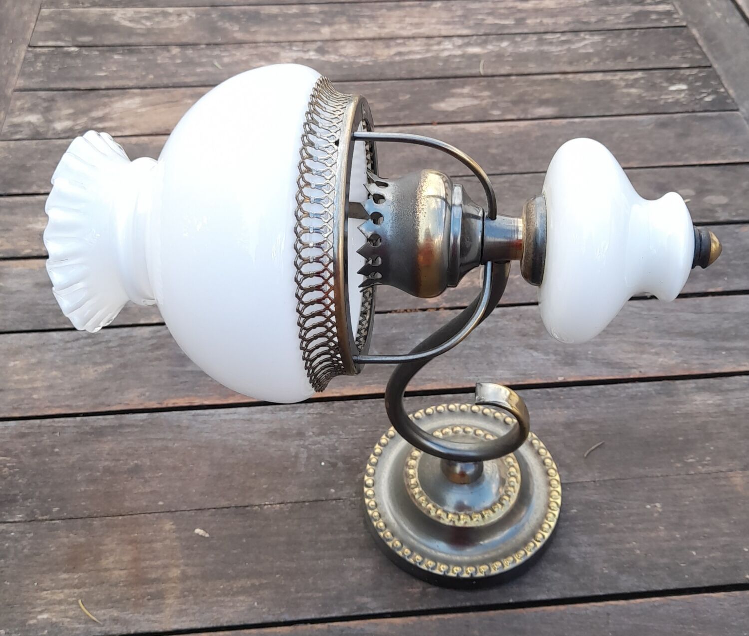White opaline wall lamp metal, vintage 1960