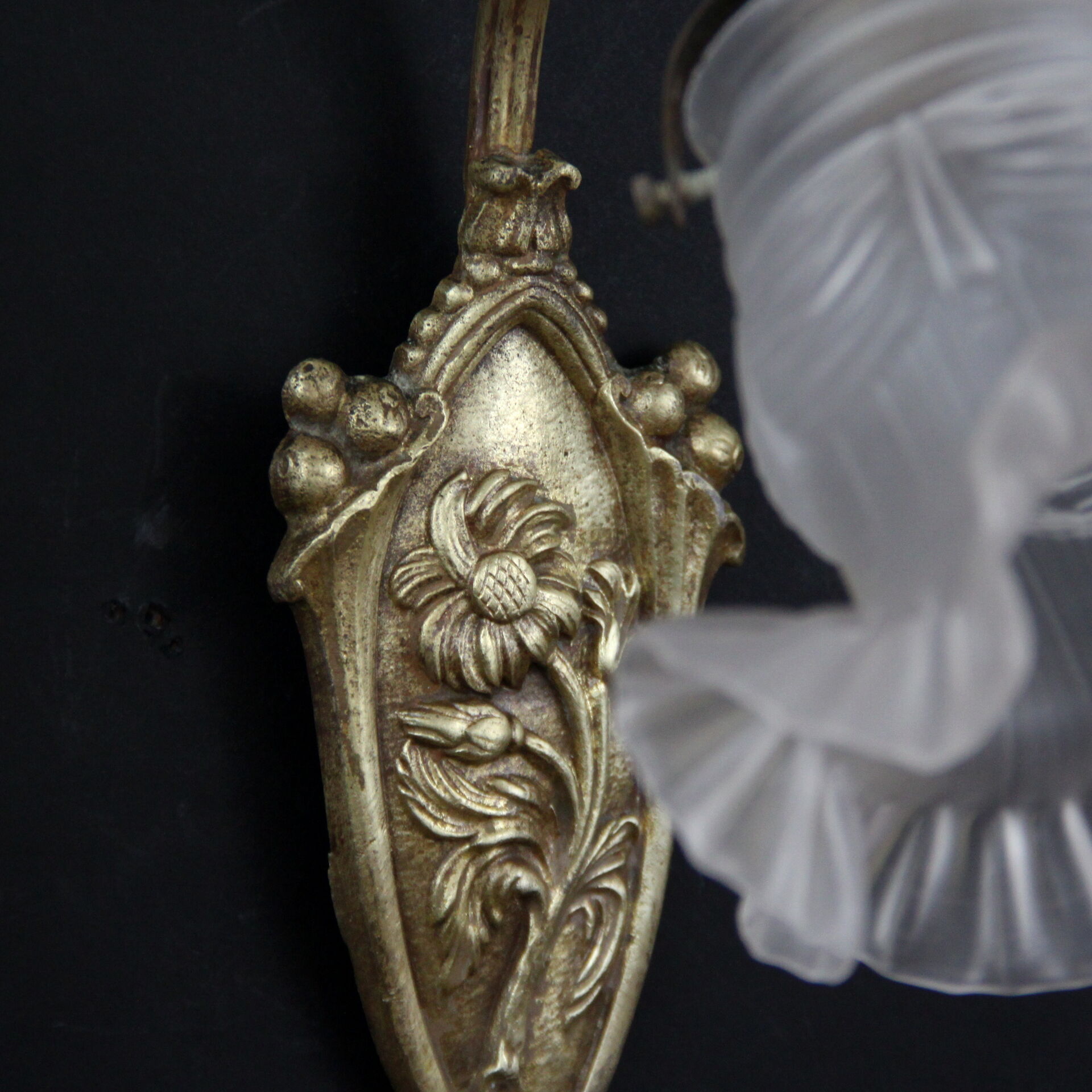 Wall light brass, old tulip glass swan neck