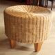 Table d'appoint ronde en rotin, bambou et bois - Vintage