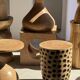 Stool, side table, end table in cylindrical solid mango wood.