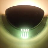 Pair of half-moon wall lights in green metal and plexiglass, 1980s