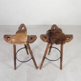 Set of 2 Spanish stools with cowhide, 1960s
