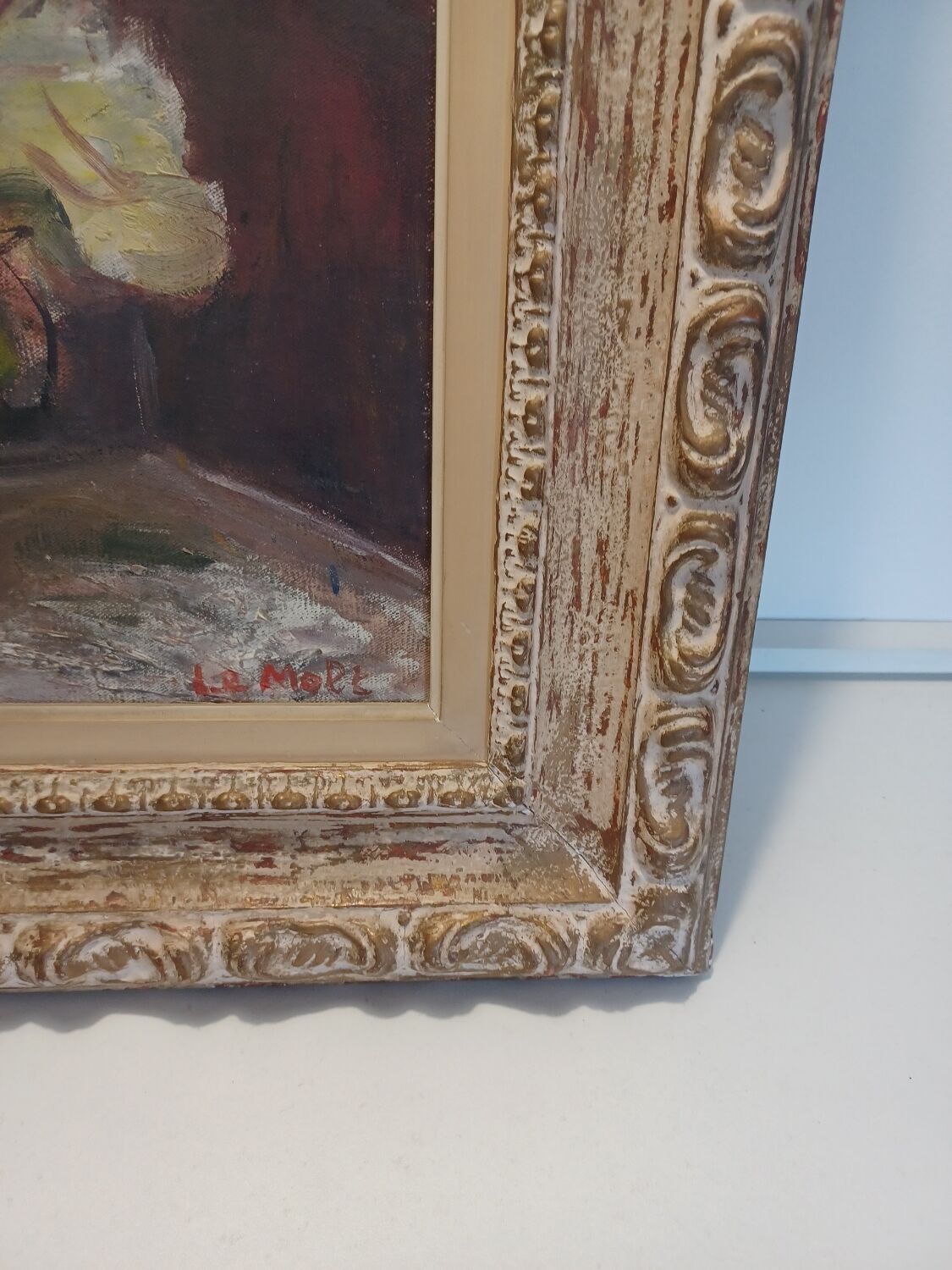 Oil on canvas by philippe le molt. parisian interior, 30s/40s.