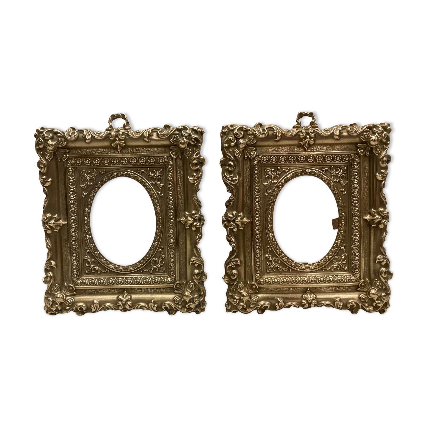 Pair of brass photo frames