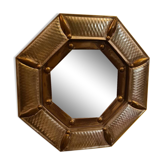 French 8 Sided Metal And Brass Mirror From The 1970s