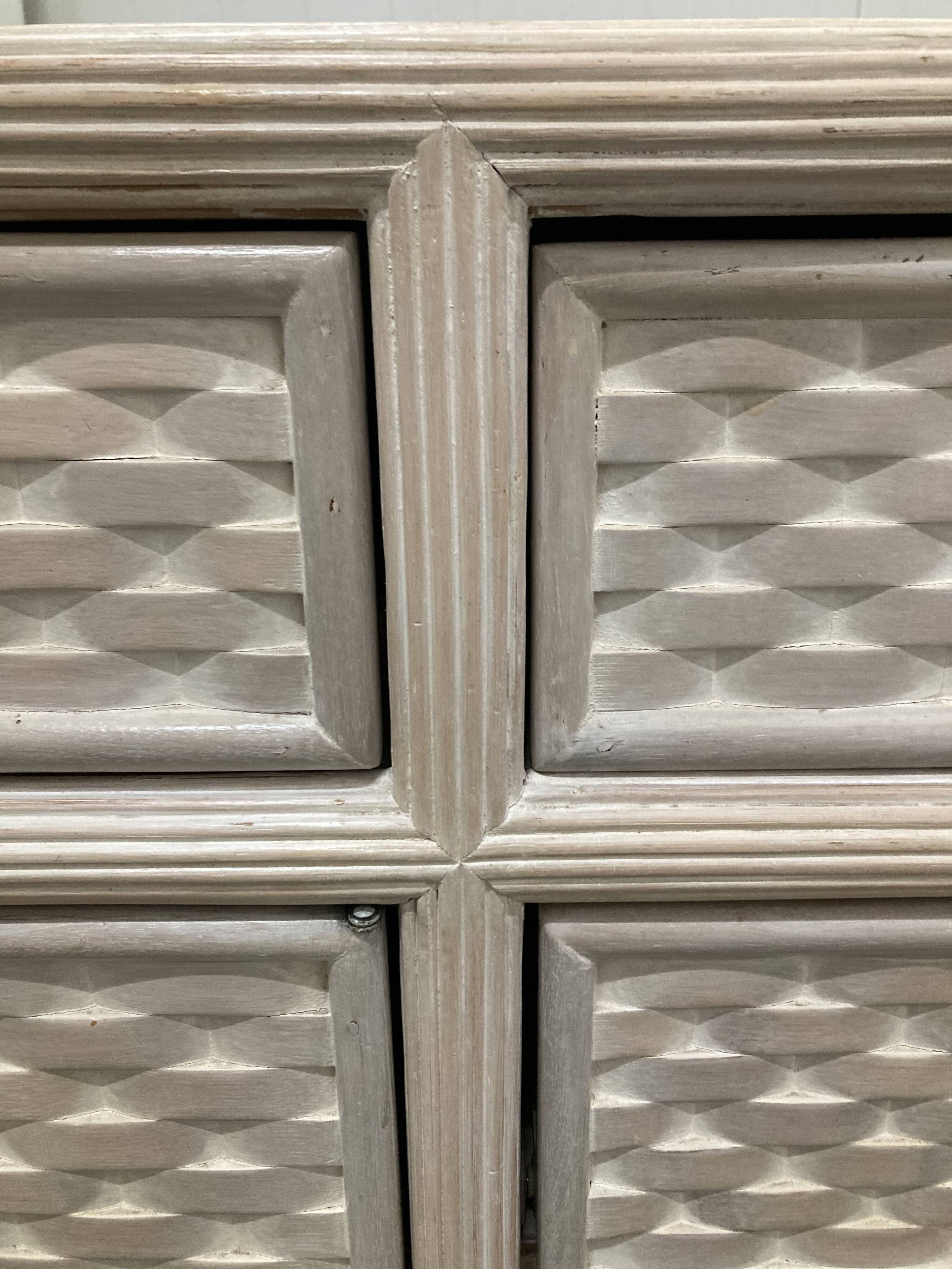 White wash sideboard made of woven rattan/bamboe, '70