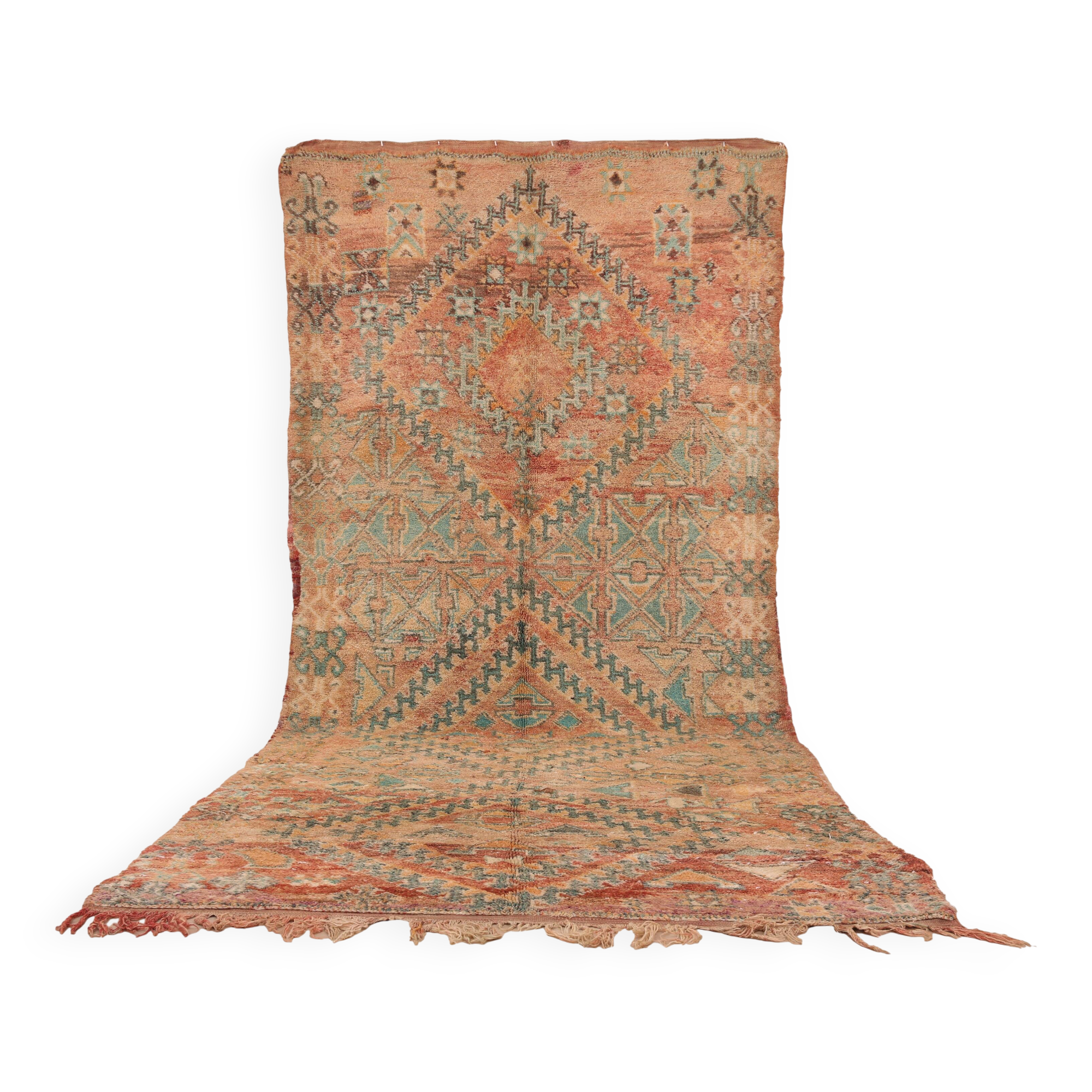 Peach Vintage Moroccan Rug 173 x 383 cm, Berber Wool Rug, Handmade Boho Rug
